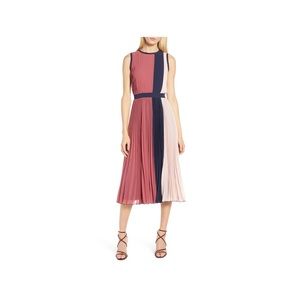 Halogen X Atlantic Pacific Pink pleated midi dress